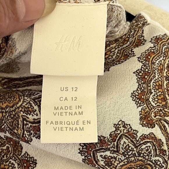 H&M Women’s Dress SZ 12 Batik White/Brown 100% Viscose Office Career Classy - Picture 10 of 10